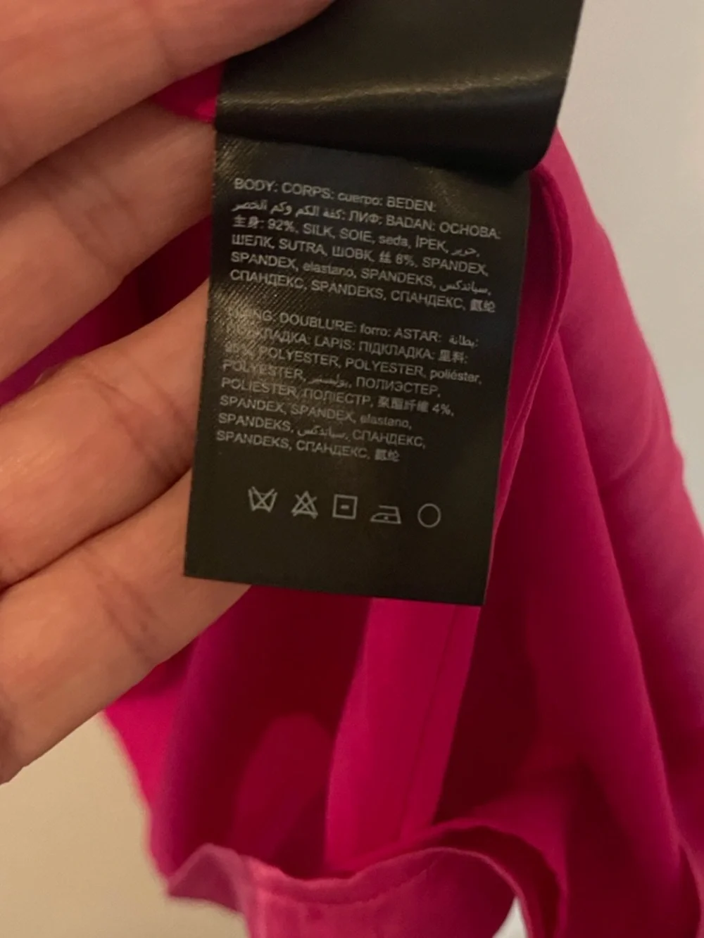 Bebe Hot Pink Silk (92%) Slip Dress - Spaghetti Strap, Size Medium - Picture 8 of 9